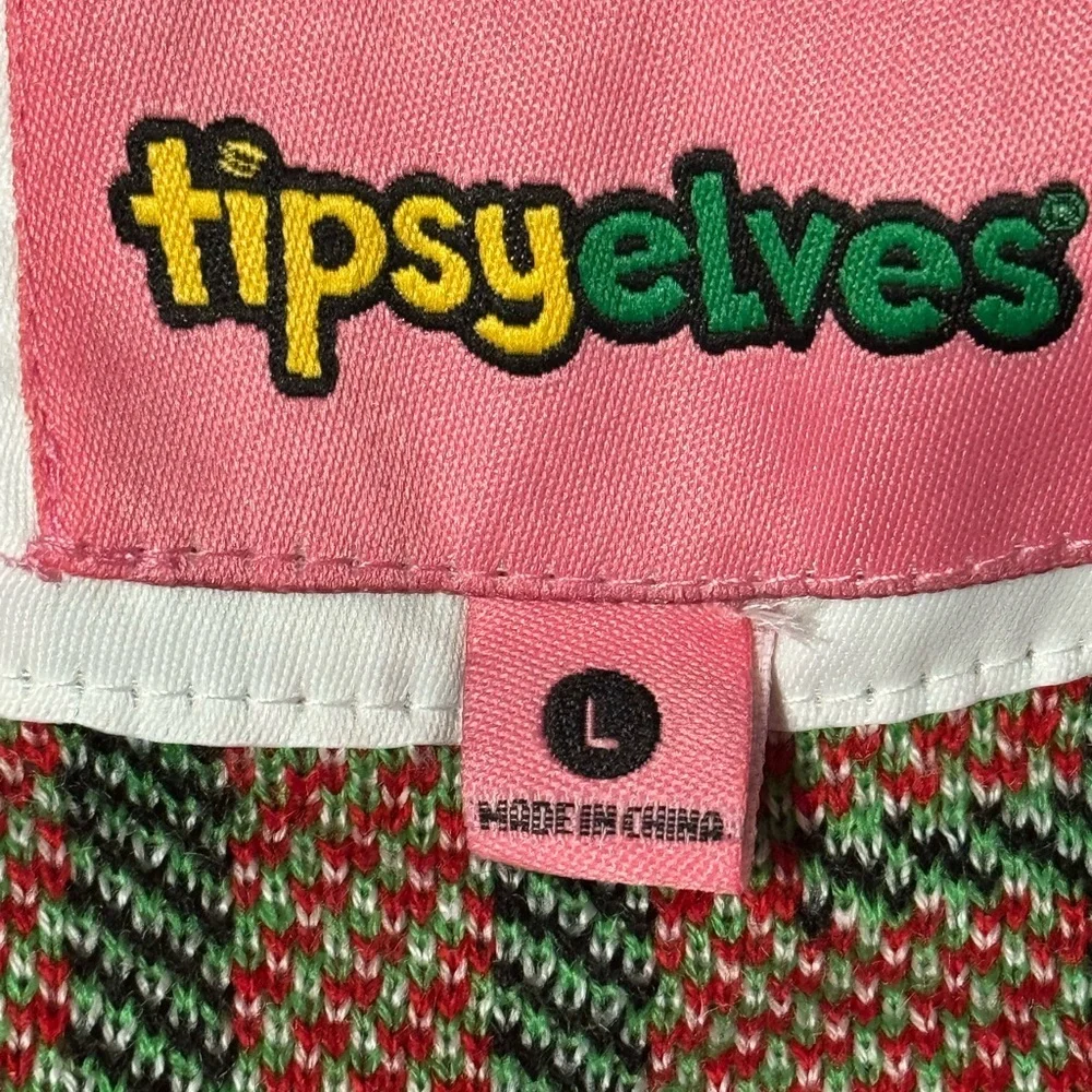 TIPSY ELVES‎ MEN'S DRINKING GAME UGLY CHRISTMAS SWEATER HOLIDAY SIZE L PARTY TOP
